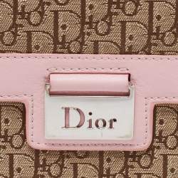 Pre Owned محفظة ديور كونتيننتال جلد وكانفاس مائل بيج / وردي بقلاب