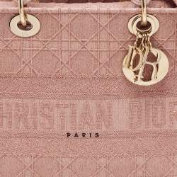 Pre Owned Dior Light Pink Cannage Embroidered Canvas Large Lady D-Lite Tote