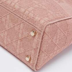 Pre Owned Dior Light Pink Cannage Embroidered Canvas Large Lady D-Lite Tote