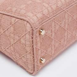 Pre Owned Dior Light Pink Cannage Embroidered Canvas Large Lady D-Lite Tote