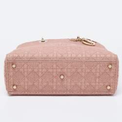 Pre Owned Dior Light Pink Cannage Embroidered Canvas Large Lady D-Lite Tote