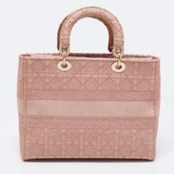 Pre Owned Dior Light Pink Cannage Embroidered Canvas Large Lady D-Lite Tote