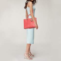 Pre Owned Dior Red Leather Large Lady Dior Tote