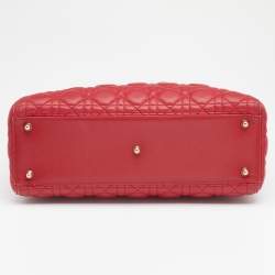 Pre Owned Dior Red Leather Large Lady Dior Tote