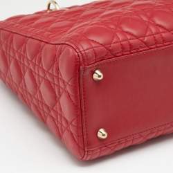 Pre Owned Dior Red Leather Large Lady Dior Tote