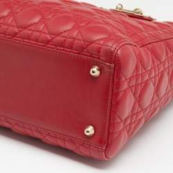 Pre Owned Dior Red Leather Large Lady Dior Tote