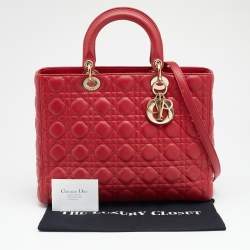 Pre Owned Dior Red Leather Large Lady Dior Tote