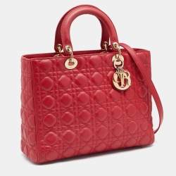 Pre Owned Dior Red Leather Large Lady Dior Tote