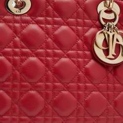 Pre Owned Dior Red Leather Large Lady Dior Tote