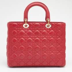 Pre Owned Dior Red Leather Large Lady Dior Tote