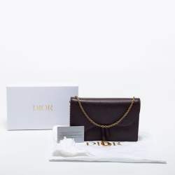 Pre Owned Dior Burgundy Leather Saddle Wallet on Chain
