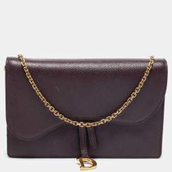 Pre Owned Dior Burgundy Leather Saddle Wallet on Chain