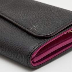 Pre Owned Dior Black Leather Flap Continental Wallet