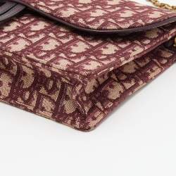 Pre Owned Dior Burgundy/Beige Oblique Canvas Saddle Chain Pouch