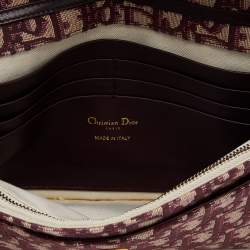Pre Owned Dior Burgundy/Beige Oblique Canvas Saddle Chain Pouch
