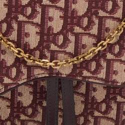 Pre Owned Dior Burgundy/Beige Oblique Canvas Saddle Chain Pouch