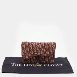 Pre Owned Dior Burgundy/Beige Oblique Canvas Saddle Chain Pouch
