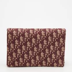 Pre Owned Dior Burgundy/Beige Oblique Canvas Saddle Chain Pouch