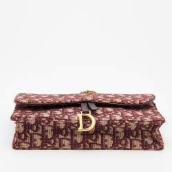 Pre Owned Dior Burgundy/Beige Oblique Canvas Saddle Chain Pouch