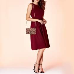 Pre Owned Dior Burgundy/Beige Oblique Canvas Saddle Chain Pouch