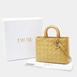 Pre Owned Dior Beige Patent Leather Large Lady Dior Tote