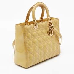 Pre Owned Dior Beige Patent Leather Large Lady Dior Tote