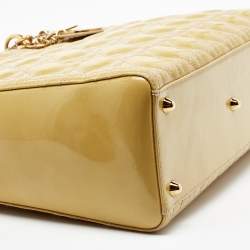 Pre Owned Dior Beige Patent Leather Large Lady Dior Tote