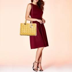 Pre Owned Dior Beige Patent Leather Large Lady Dior Tote