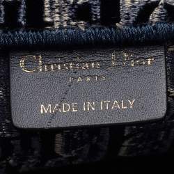 Pre Owned Dior Navy Blue Oblique Embroidered Velvet Medium Book Tote