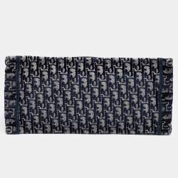Pre Owned Dior Navy Blue Oblique Embroidered Velvet Medium Book Tote