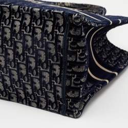 Pre Owned Dior Navy Blue Oblique Embroidered Velvet Medium Book Tote