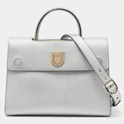 Pre Owned Dior Silver Leather Medium Diorever Tote