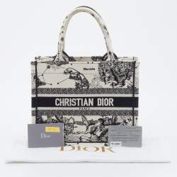 Dior White/Black Canvas Zodiac Embroidery Hercules Small Book Tote