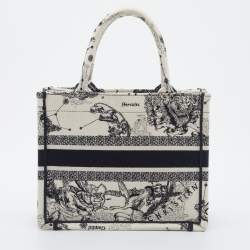 Dior White/Black Canvas Zodiac Embroidery Hercules Small Book Tote