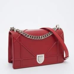 Pre Owned Dior Red Leather Medium Diorama Flap Bag