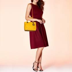 Pre Owned Dior Yellow Cannage Leather Medium Lady Dior Tote