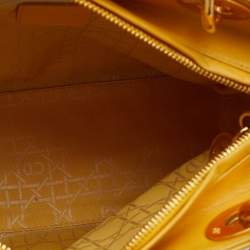 Pre Owned Dior Yellow Cannage Leather Medium Lady Dior Tote