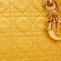 Pre Owned Dior Yellow Cannage Leather Medium Lady Dior Tote