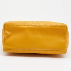 Pre Owned Dior Yellow Cannage Leather Medium Lady Dior Tote