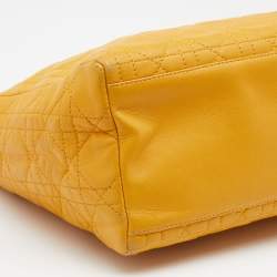 Pre Owned Dior Yellow Cannage Leather Medium Lady Dior Tote