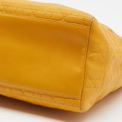 Pre Owned Dior Yellow Cannage Leather Medium Lady Dior Tote