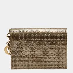Dior Gold Micro Cannage Patent Leather Mini Lady Dior Card Case