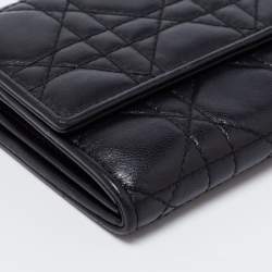 Pre Owned Dior Black Cannage Leather Lady Dior Wallet on Chain