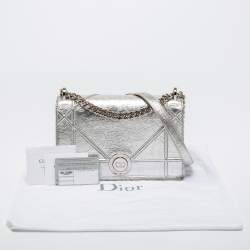 Pre Owned Dior Silver Leather Medium Diorama Shoulder Bag