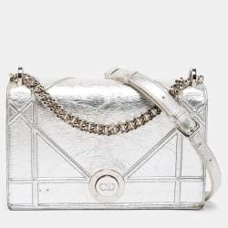 Pre Owned Dior Silver Leather Medium Diorama Shoulder Bag