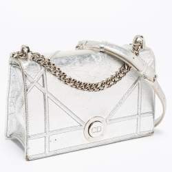 Pre Owned Dior Silver Leather Medium Diorama Shoulder Bag