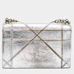 Pre Owned Dior Silver Leather Medium Diorama Shoulder Bag
