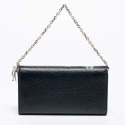 Pre Owned Dio Black Leather Lady Dior Wallet On Chain