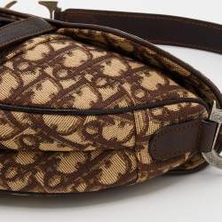 Pre Owned Dior Beige/Brown Oblique Canvas Saddle Shoulder Bag