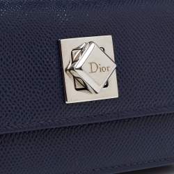 Pre Owned Dior Navy Blue Leather Turn Me Gusset Card Case